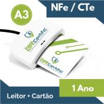 CERTIFICADO DIGITAL NFe/CTe A3 1 ANO + LEITOR + CARTÃO
